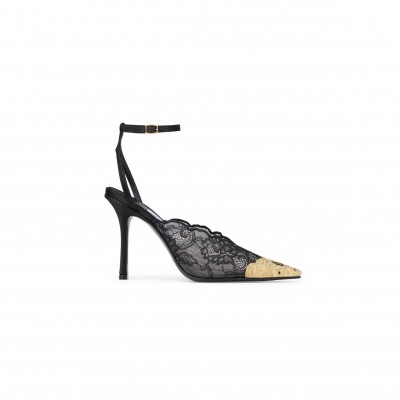 JIMMYCHOO BLACK JIMMY CHOO LACE PUMPS WITH METAL LACE DETAIL FAIZ100FYZ